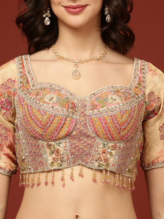 Beige Tissue Ethnic Motifs Ghagra Set