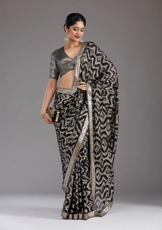 Black Sequins Georgette Saree