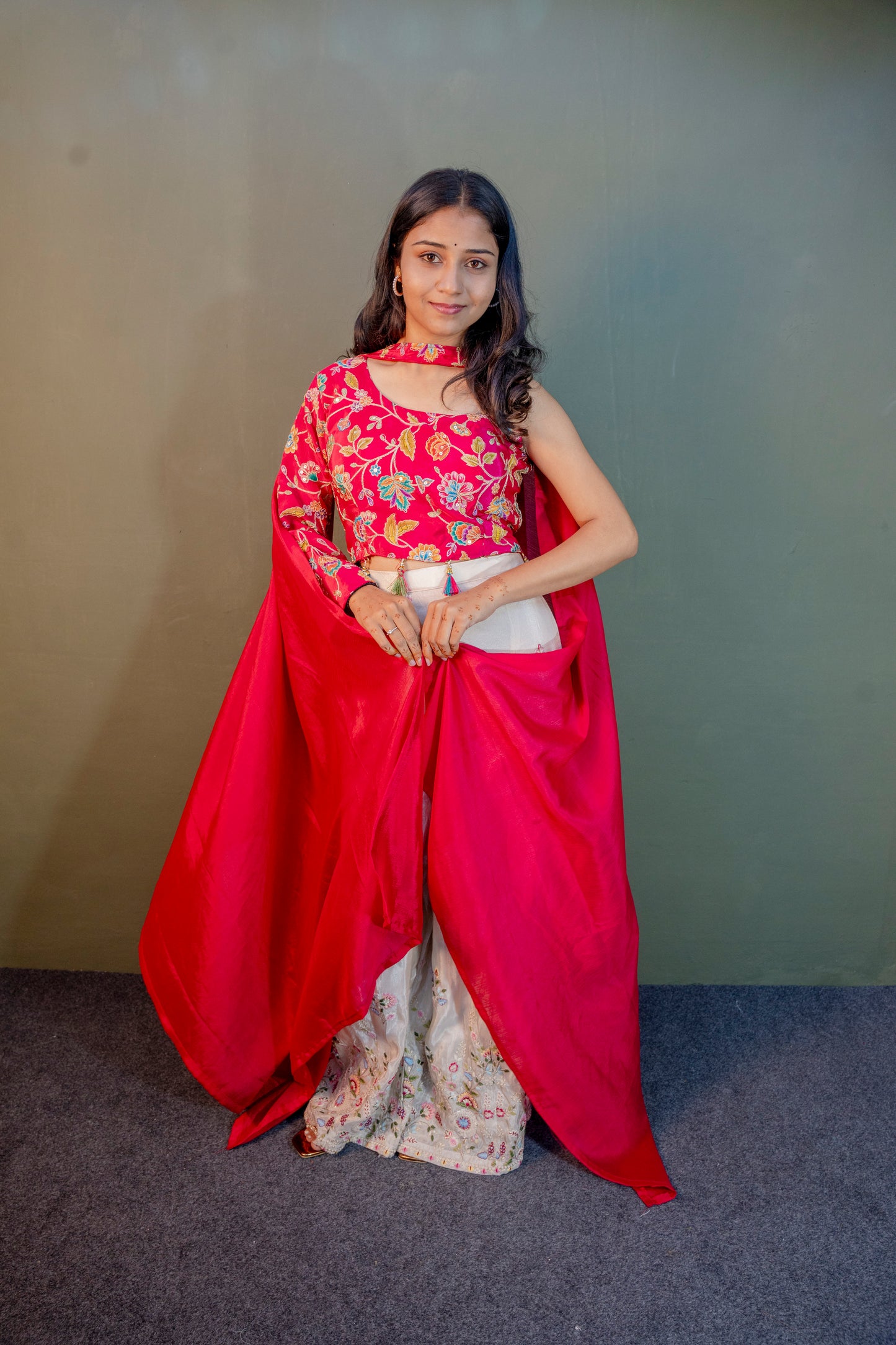 Blush Harmony Pink & Off-White Piping & Stone Work Indo-Western 3-Piece Set