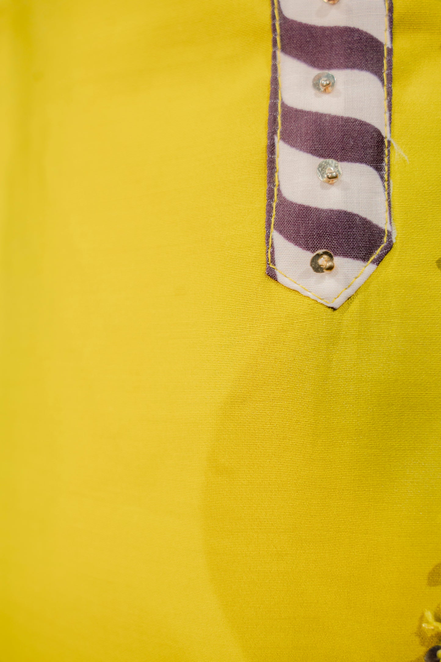 Lemon Yellow Roman Silk Dress with Digital Print & Piping Work