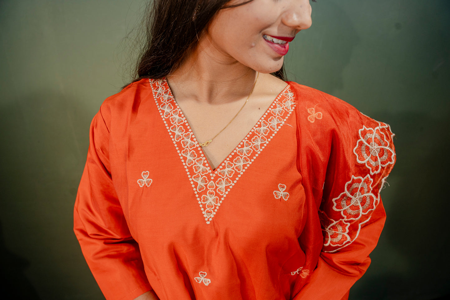 Rust Orange Roman Silk Dress