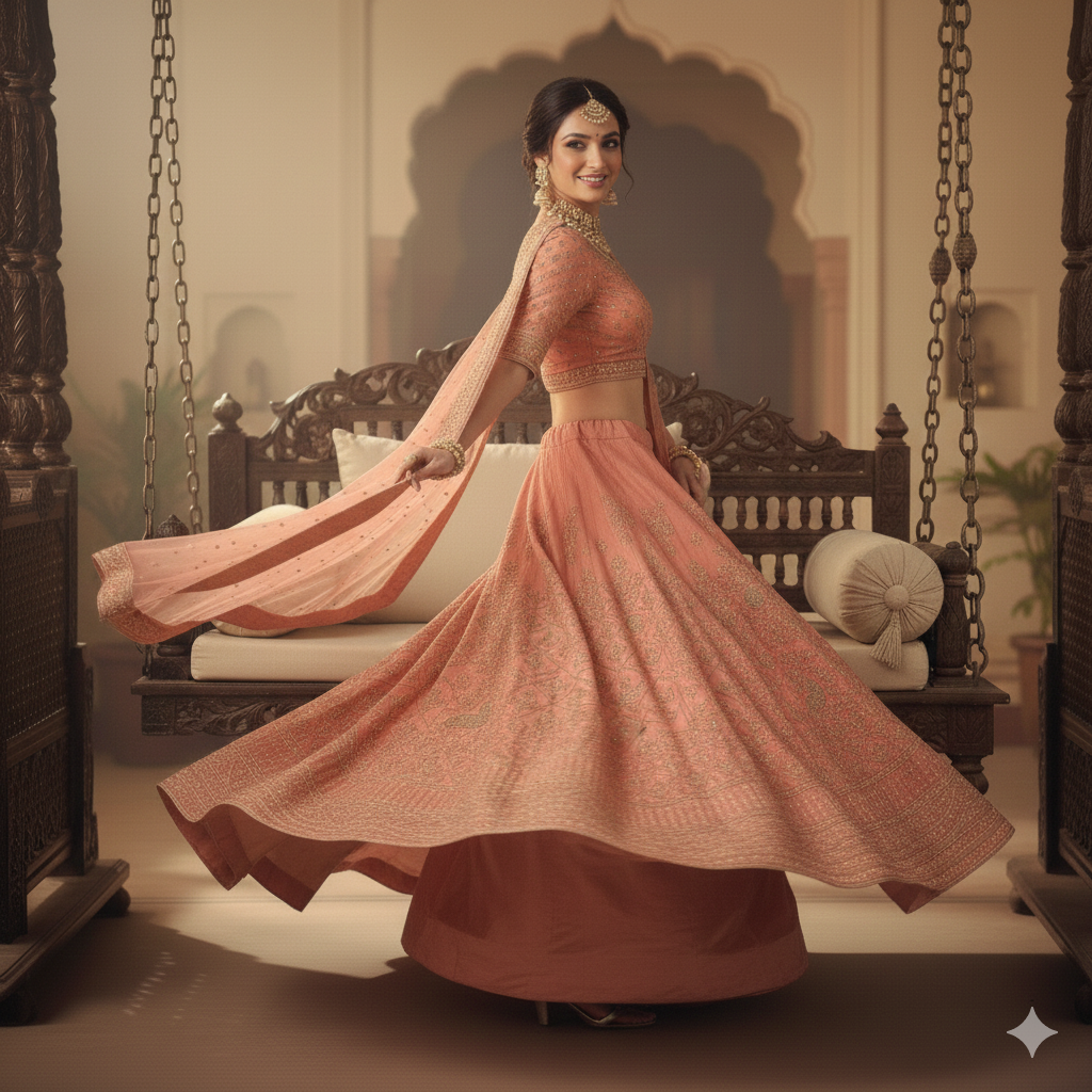 Stylish Peach Lehenga