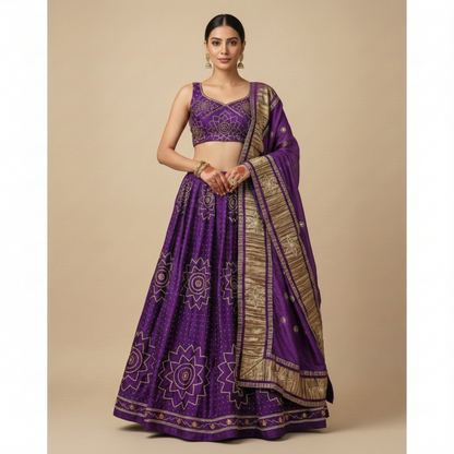Purple Pure Silk Suit with Gota Patti Work