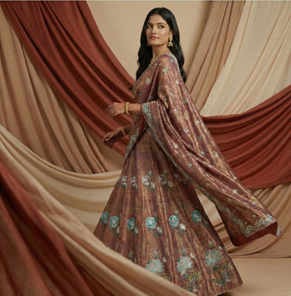 Rust Onion Georgette Suit with Dupatta