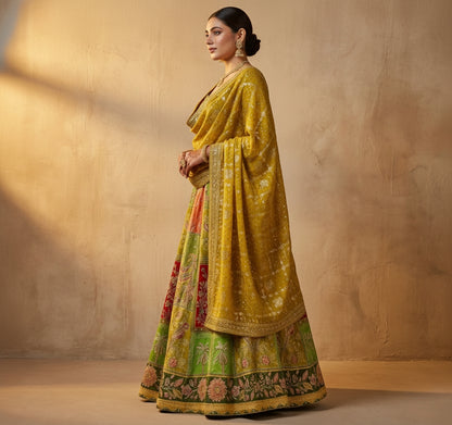 Yellow Pure Silk Suit with All-Over Handwork & Stone Detailing