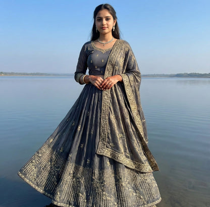 Grey Georgette Suit with Stone & Handwork