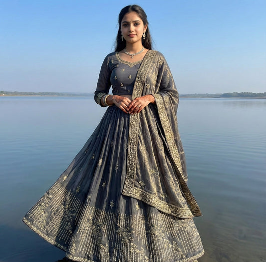 Grey Georgette Suit with Stone & Handwork