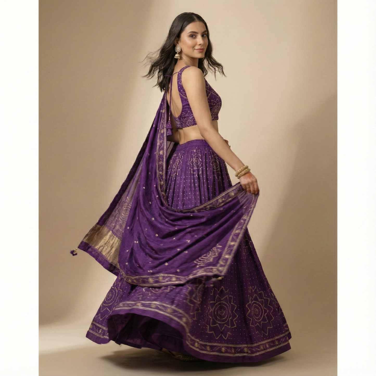 Purple Pure Silk Suit with Gota Patti Work
