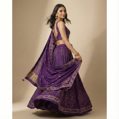 Purple Pure Silk Suit with Gota Patti Work