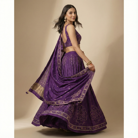 Purple Pure Silk Suit with Gota Patti Work