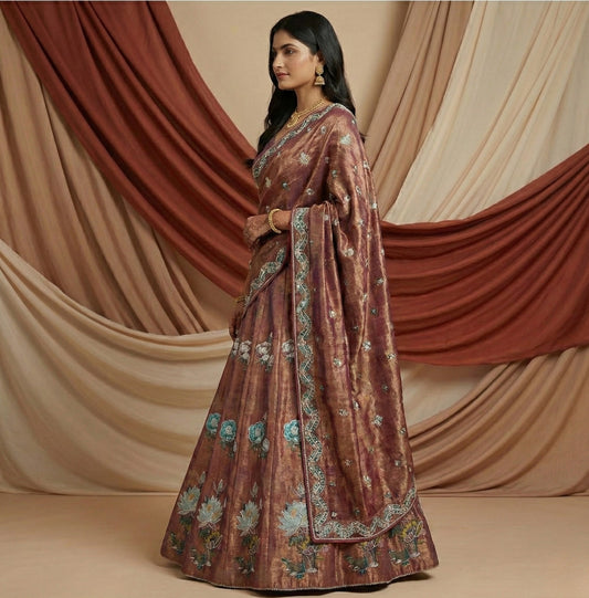 Rust Onion Georgette Suit with Dupatta