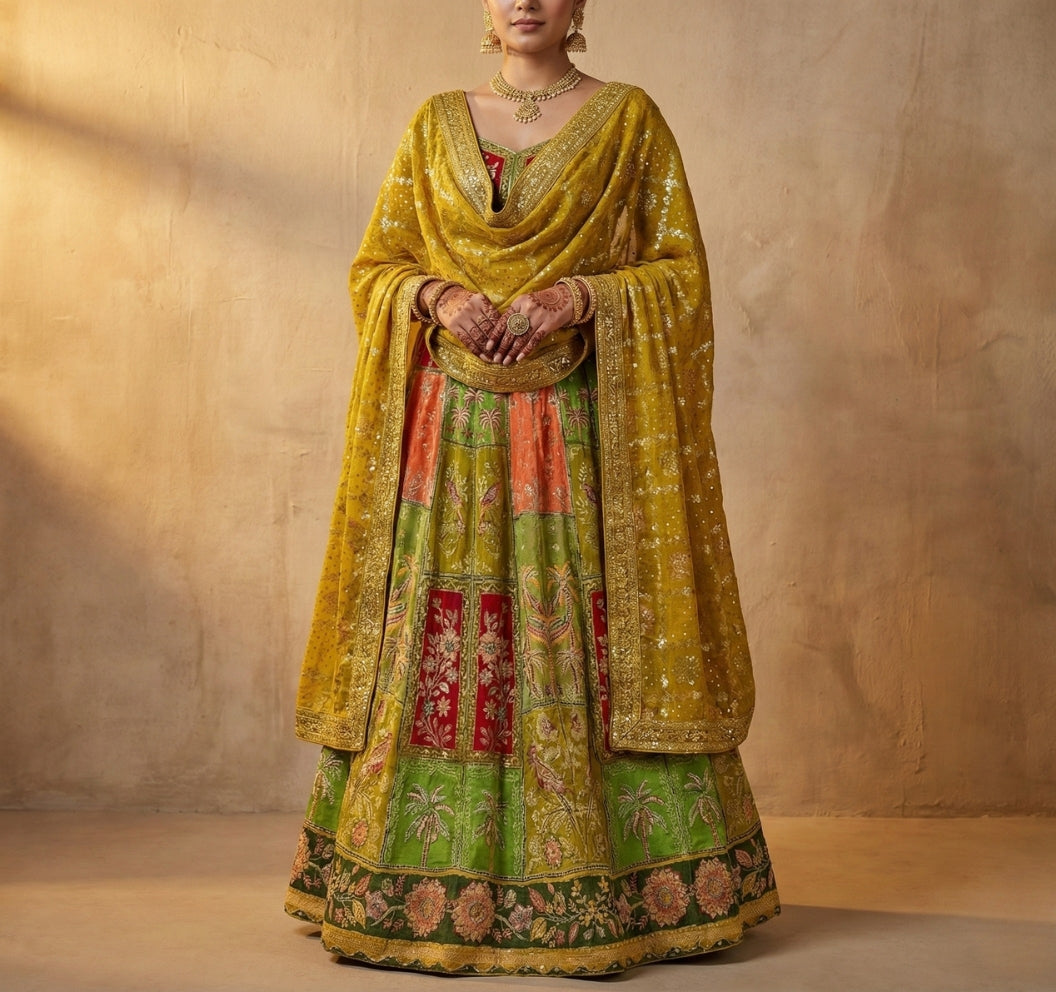 Yellow Pure Silk Suit with All-Over Handwork & Stone Detailing