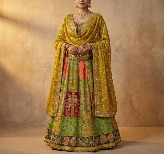 Yellow Pure Silk Suit with All-Over Handwork & Stone Detailing