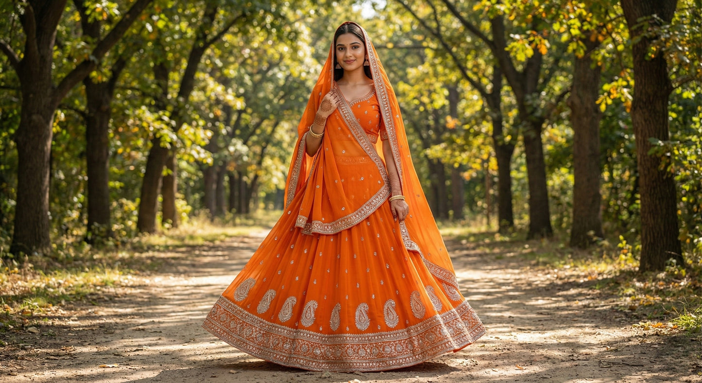Rusty Orange Georgette Suit with Gota Work