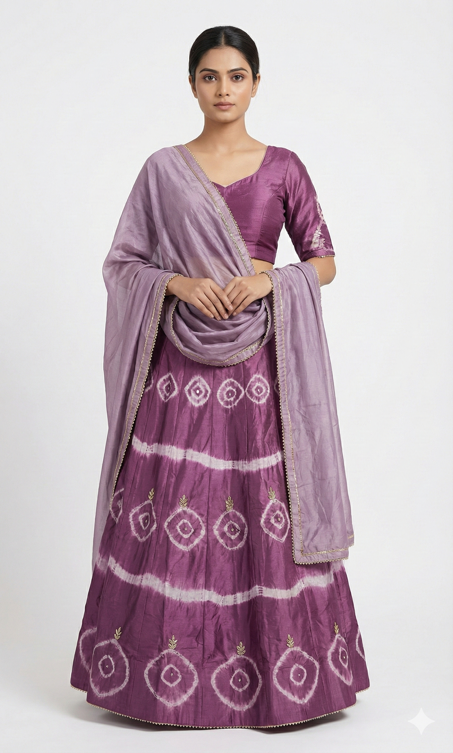 Onion-Coloured Silk Ghagra Set with Handwork & Gota Patti