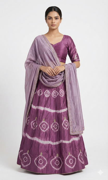 Onion-Coloured Silk Ghagra Set with Handwork & Gota Patti