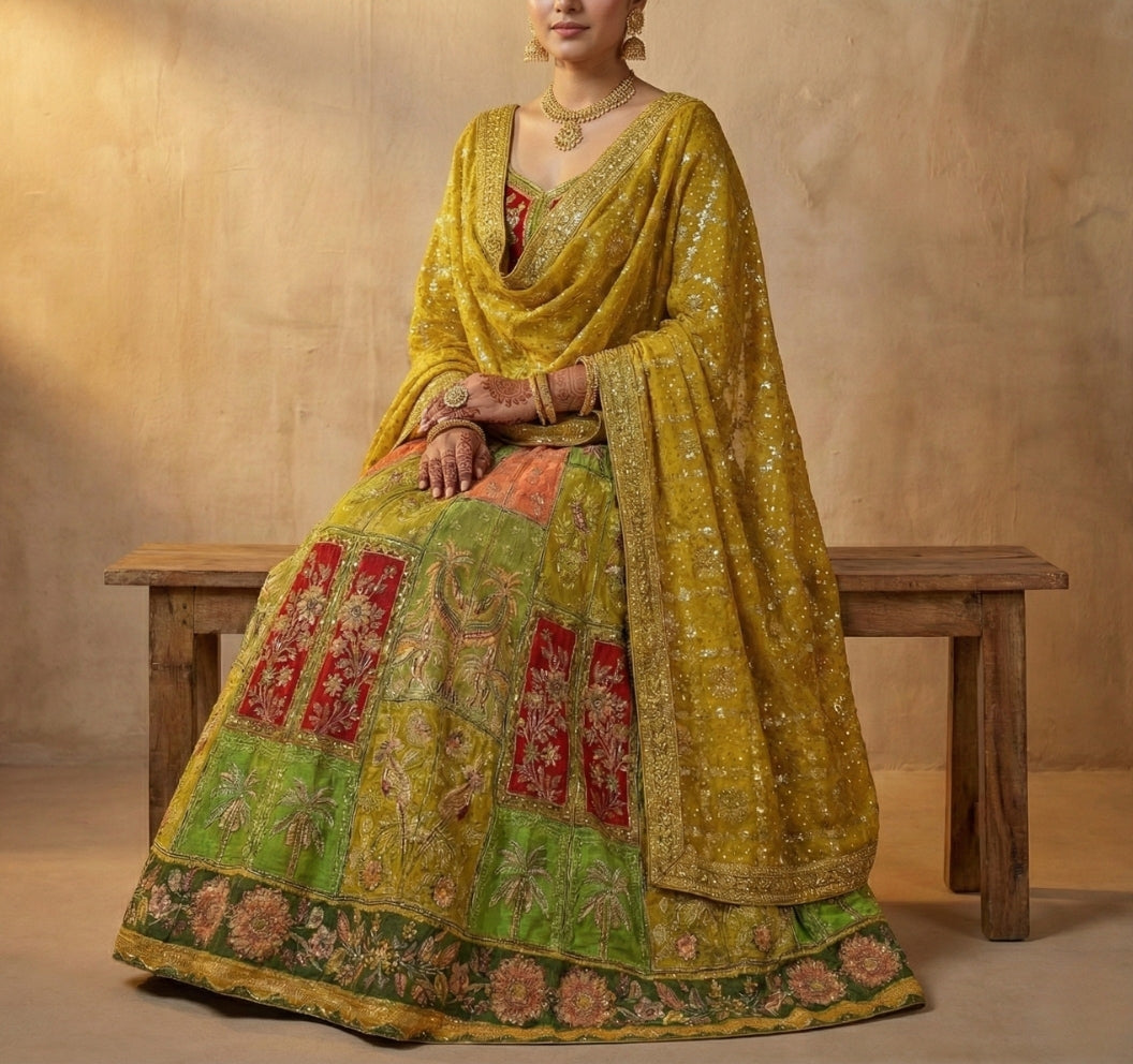 Yellow Pure Silk Suit with All-Over Handwork & Stone Detailing