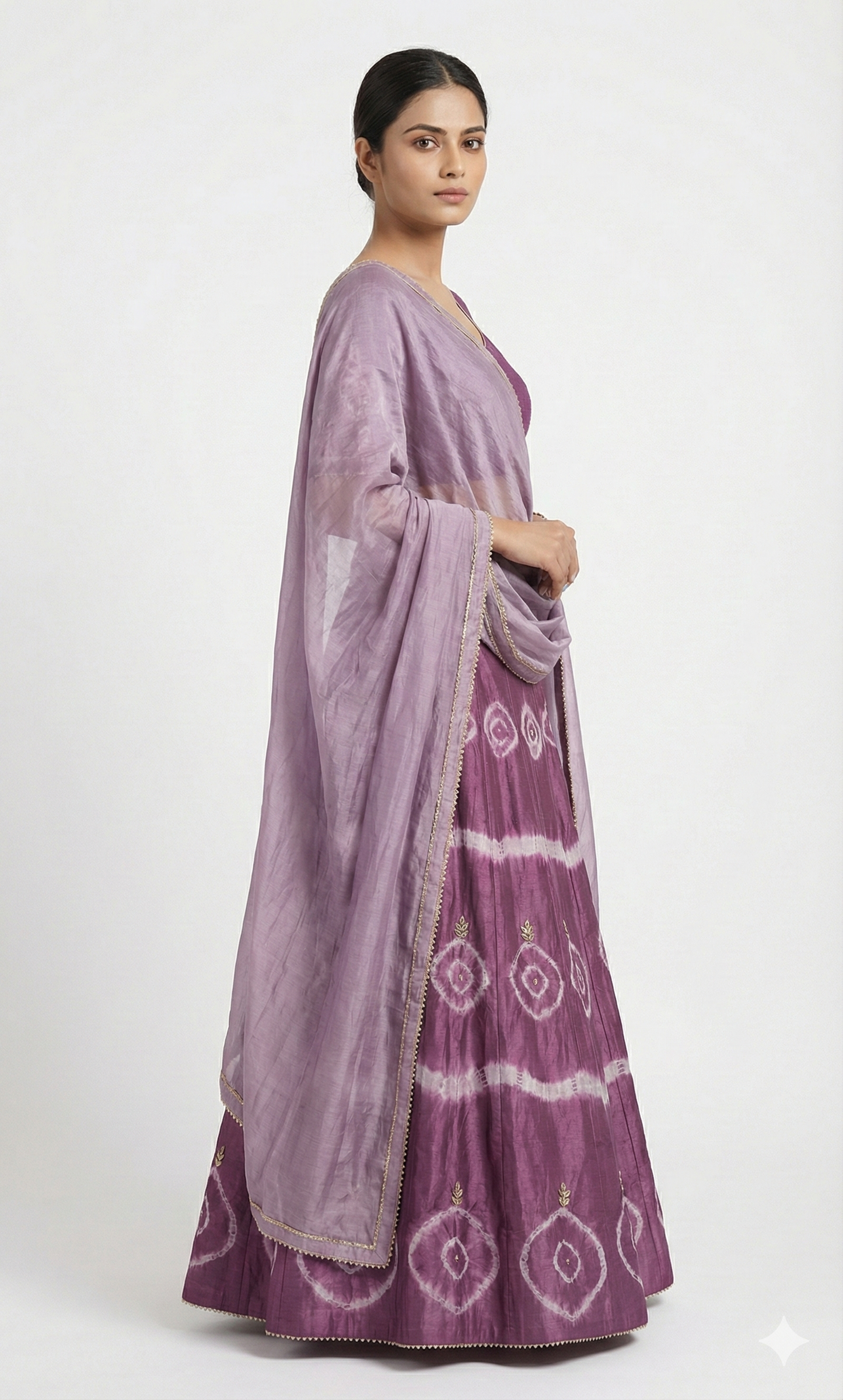 Onion-Coloured Silk Ghagra Set with Handwork & Gota Patti