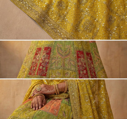 Yellow Pure Silk Suit with All-Over Handwork & Stone Detailing