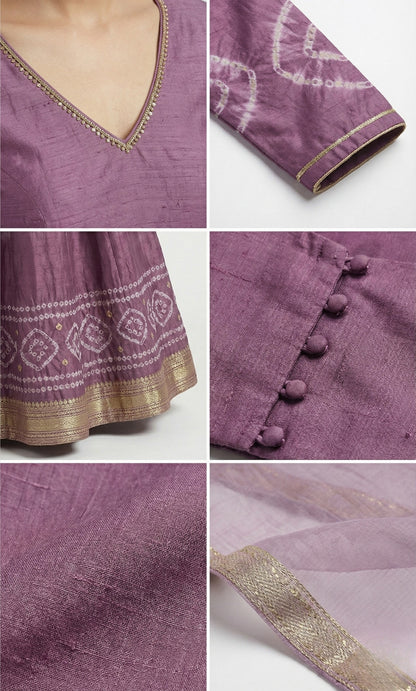 Onion-Coloured Silk Ghagra Set with Handwork & Gota Patti