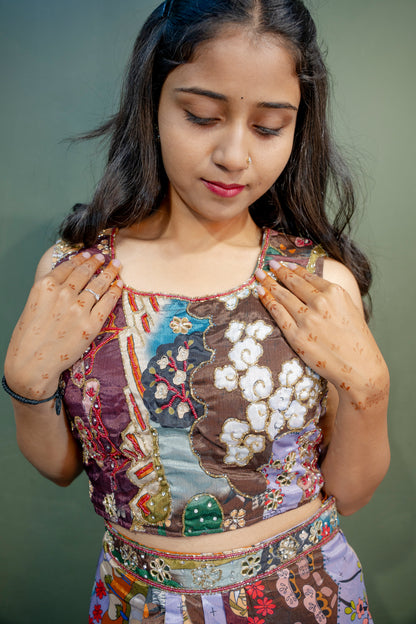 Majestic Multi-Colour (Brown) Piping & Stone Work Indo-Western 3-Piece Set