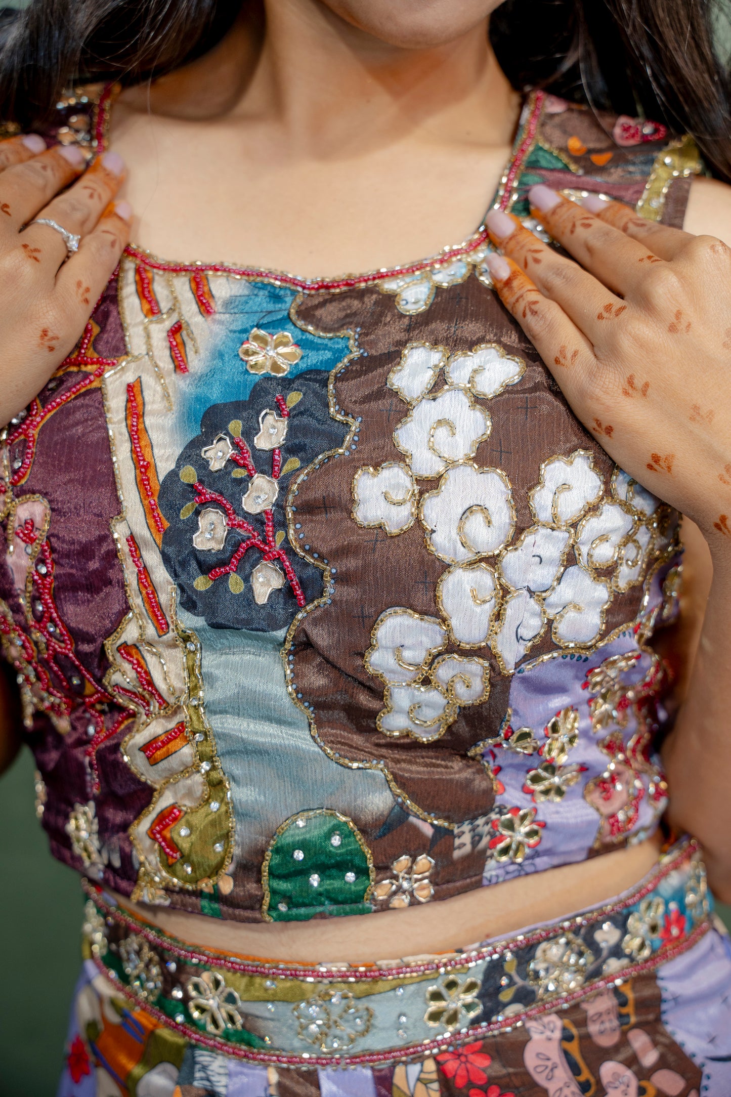 Majestic Multi-Colour (Brown) Piping & Stone Work Indo-Western 3-Piece Set