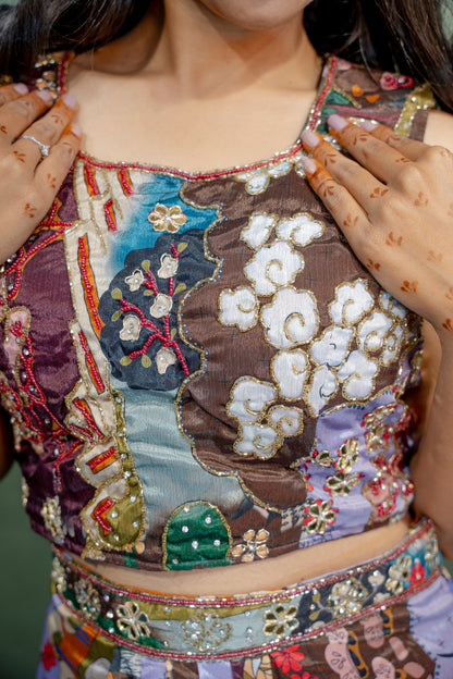 Majestic Multi-Colour (Brown) Piping & Stone Work Indo-Western 3-Piece Set