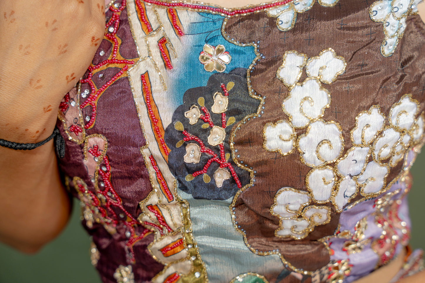 Majestic Multi-Colour (Brown) Piping & Stone Work Indo-Western 3-Piece Set