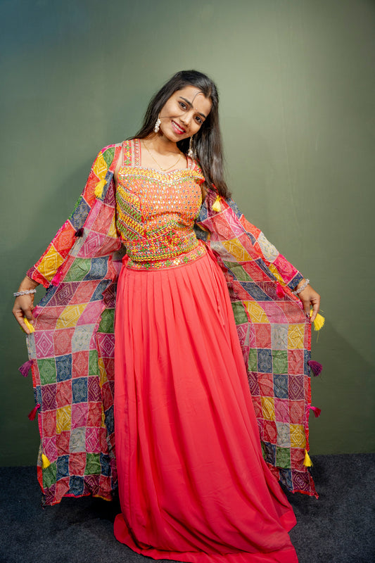 Regal Multi-Colour (Dark Pink) Piping & Stone Work Indo-Western 3-Piece Set