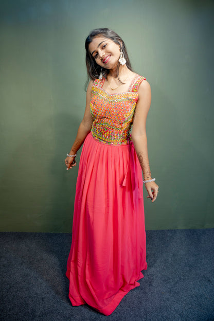 Regal Multi-Colour (Dark Pink) Piping & Stone Work Indo-Western 3-Piece Set