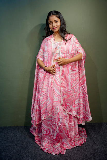 Ethereal Baby Pink  Piping & Stone Work Indo-Western 3-Piece Set