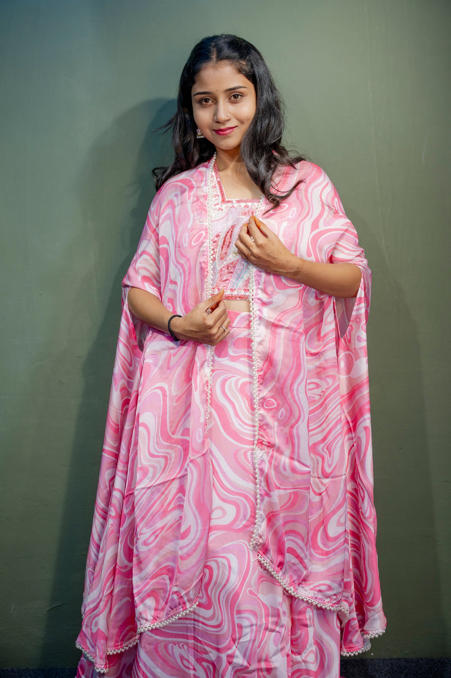 Ethereal Baby Pink  Piping & Stone Work Indo-Western 3-Piece Set