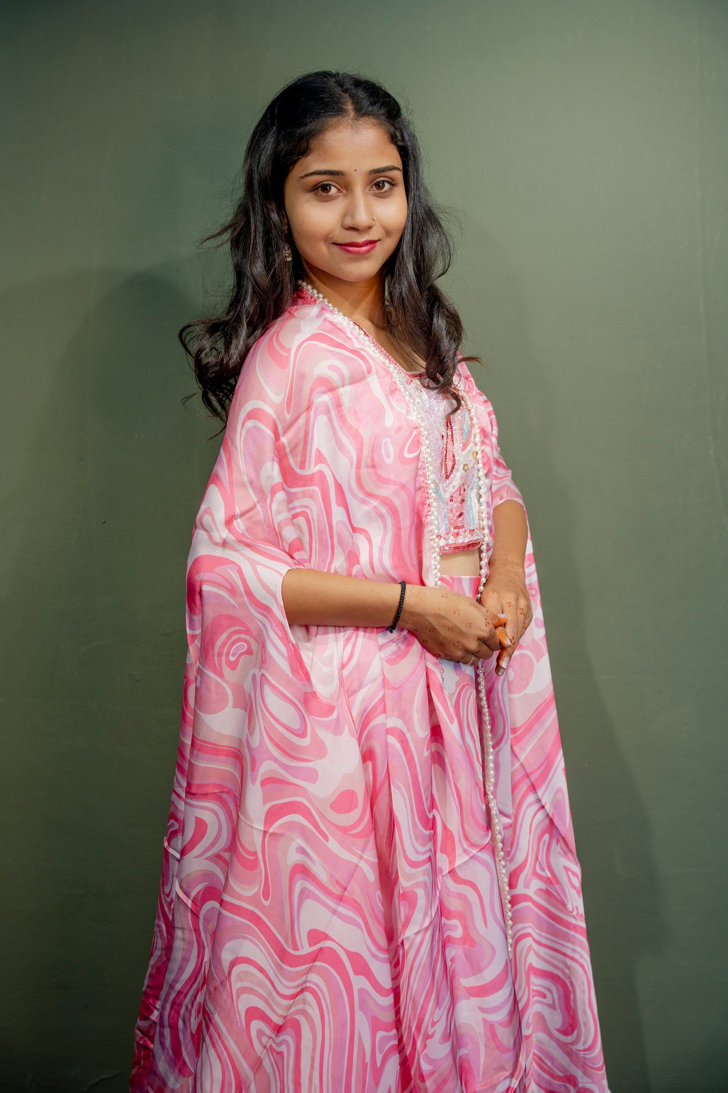 Ethereal Baby Pink  Piping & Stone Work Indo-Western 3-Piece Set