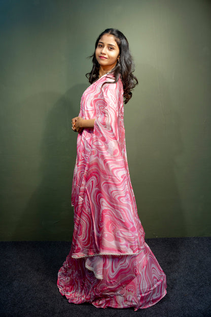 Ethereal Baby Pink  Piping & Stone Work Indo-Western 3-Piece Set