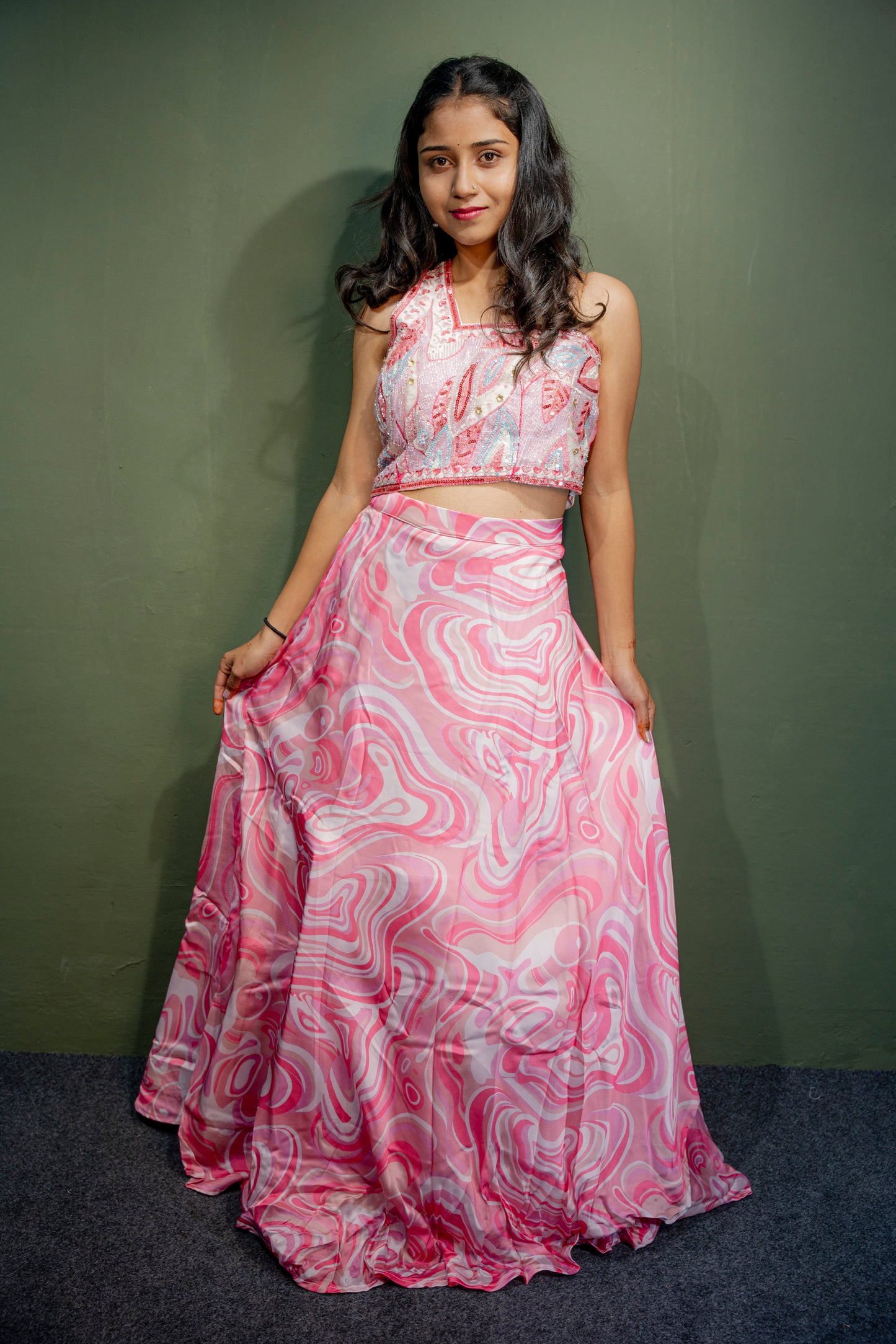 Ethereal Baby Pink  Piping & Stone Work Indo-Western 3-Piece Set