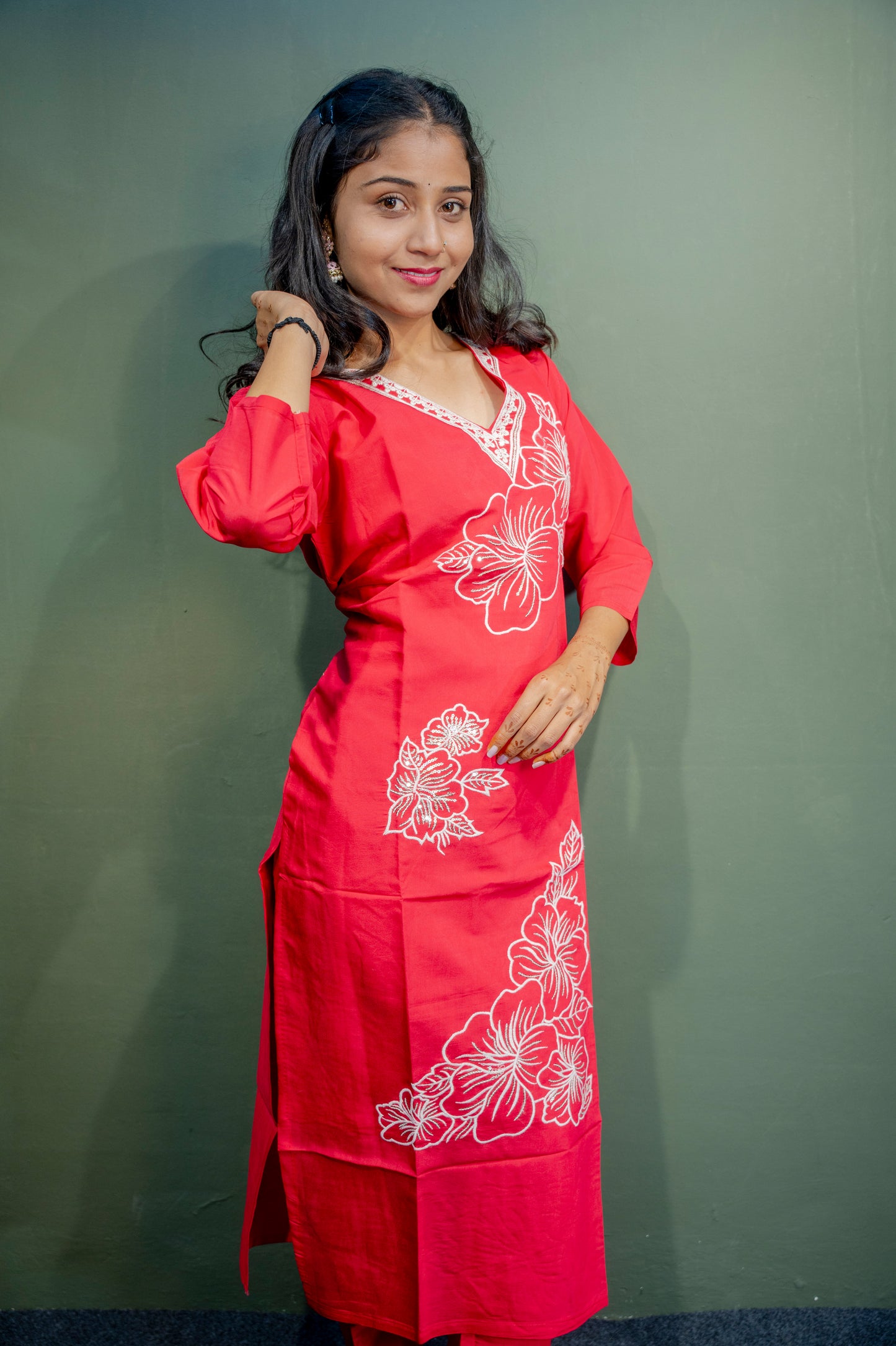 Dark Pink Roman Silk Dress with Digital Print & Piping Work