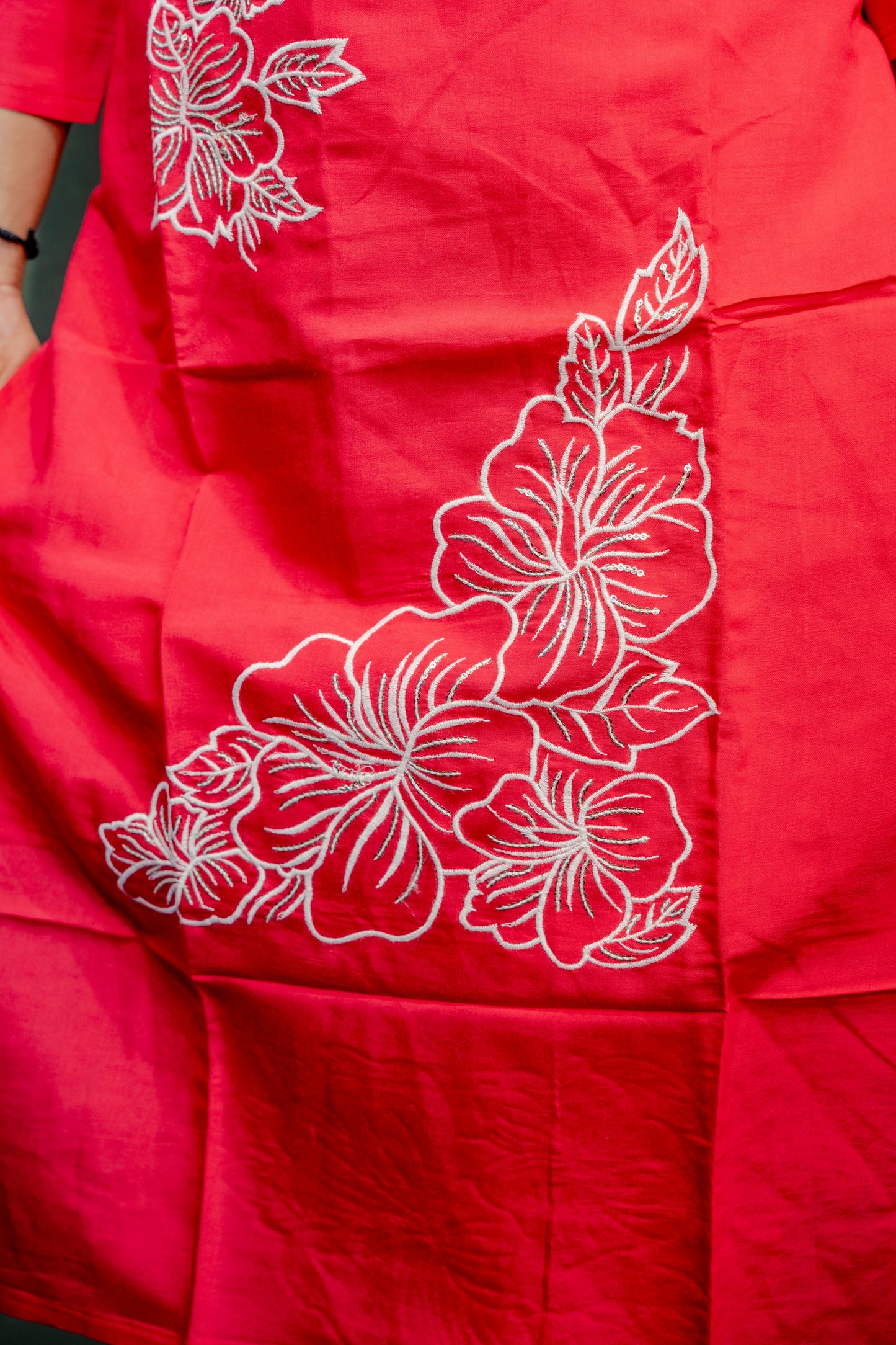 Dark Pink Roman Silk Dress with Digital Print & Piping Work