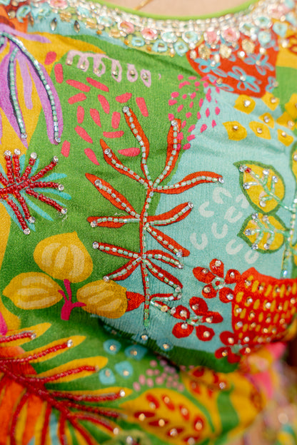 Sophisticated Multi-Colour Piping & Stone Work Indo-Western 3-Piece Set