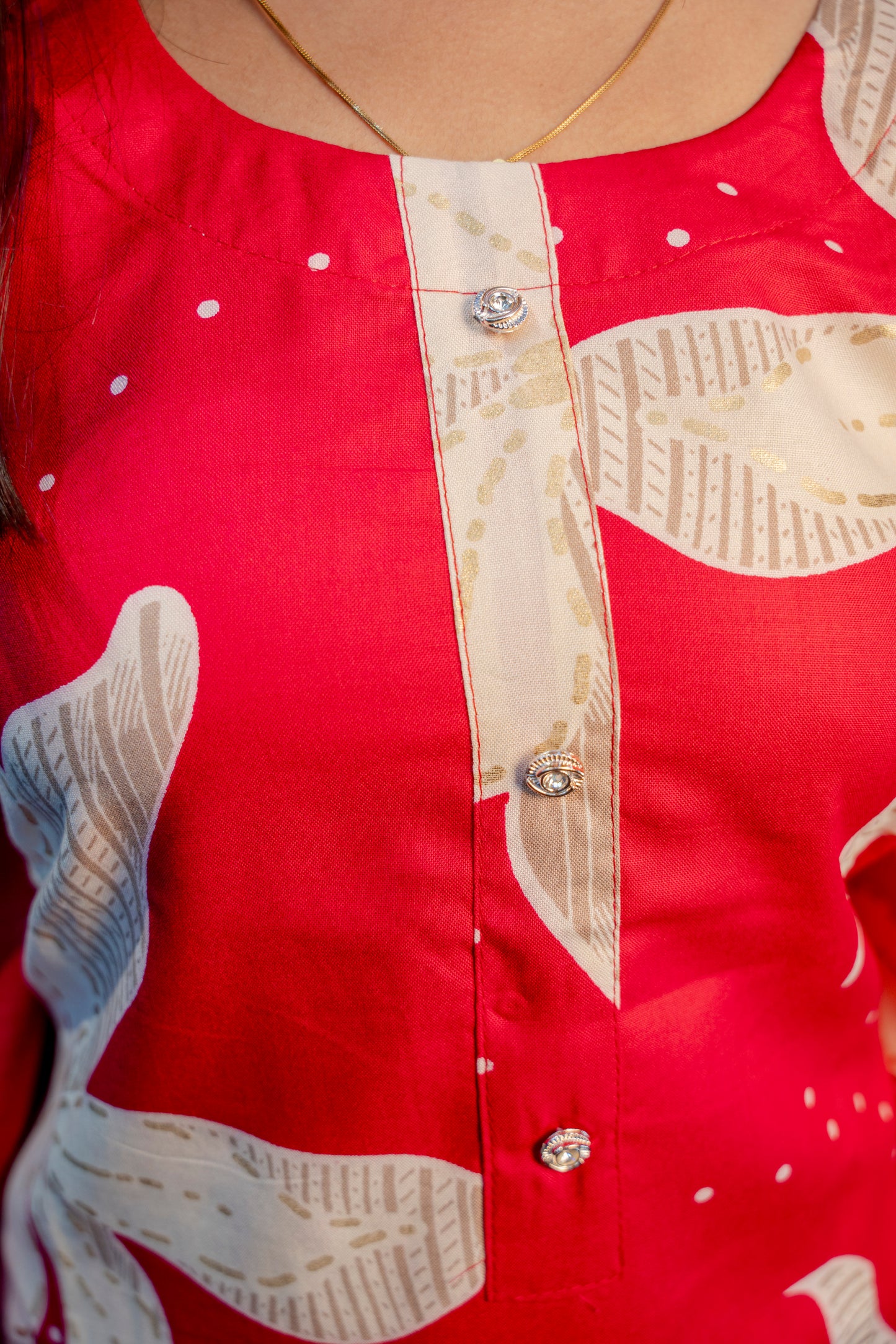 Red Roman Silk Dress with Digital Print