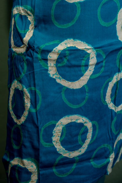 Dark Blue Roman Silk Dress with Digital Print & Piping Work