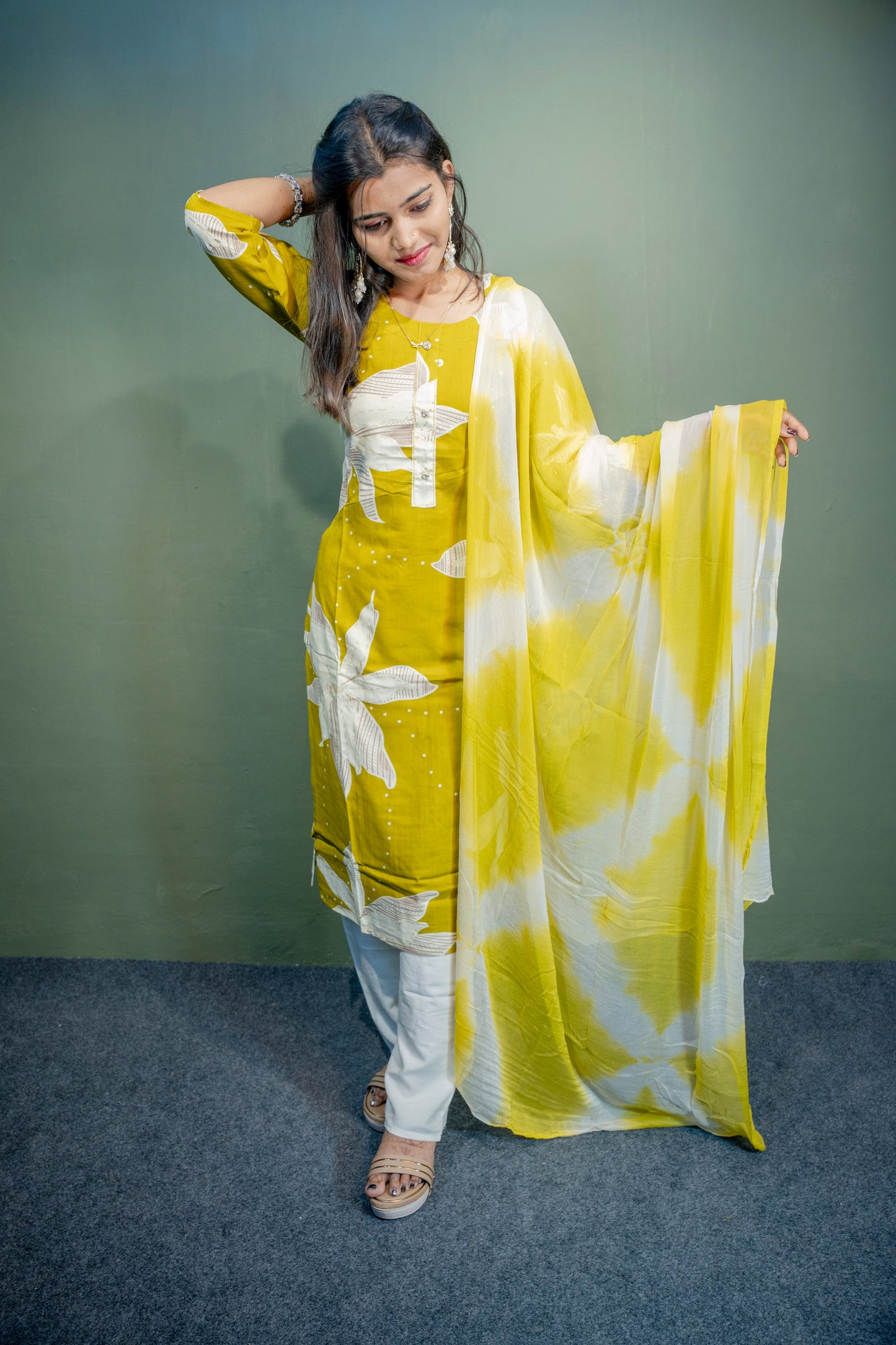 Lemon Yellow Roman Silk Dress with Digital Print