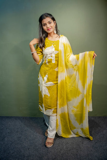 Lemon Yellow Roman Silk Dress with Digital Print