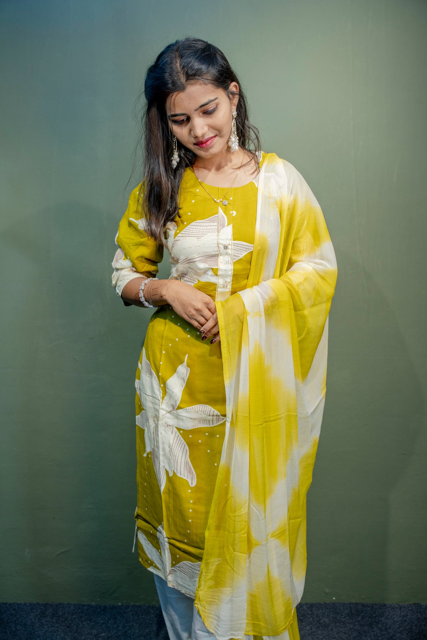 Lemon Yellow Roman Silk Dress with Digital Print