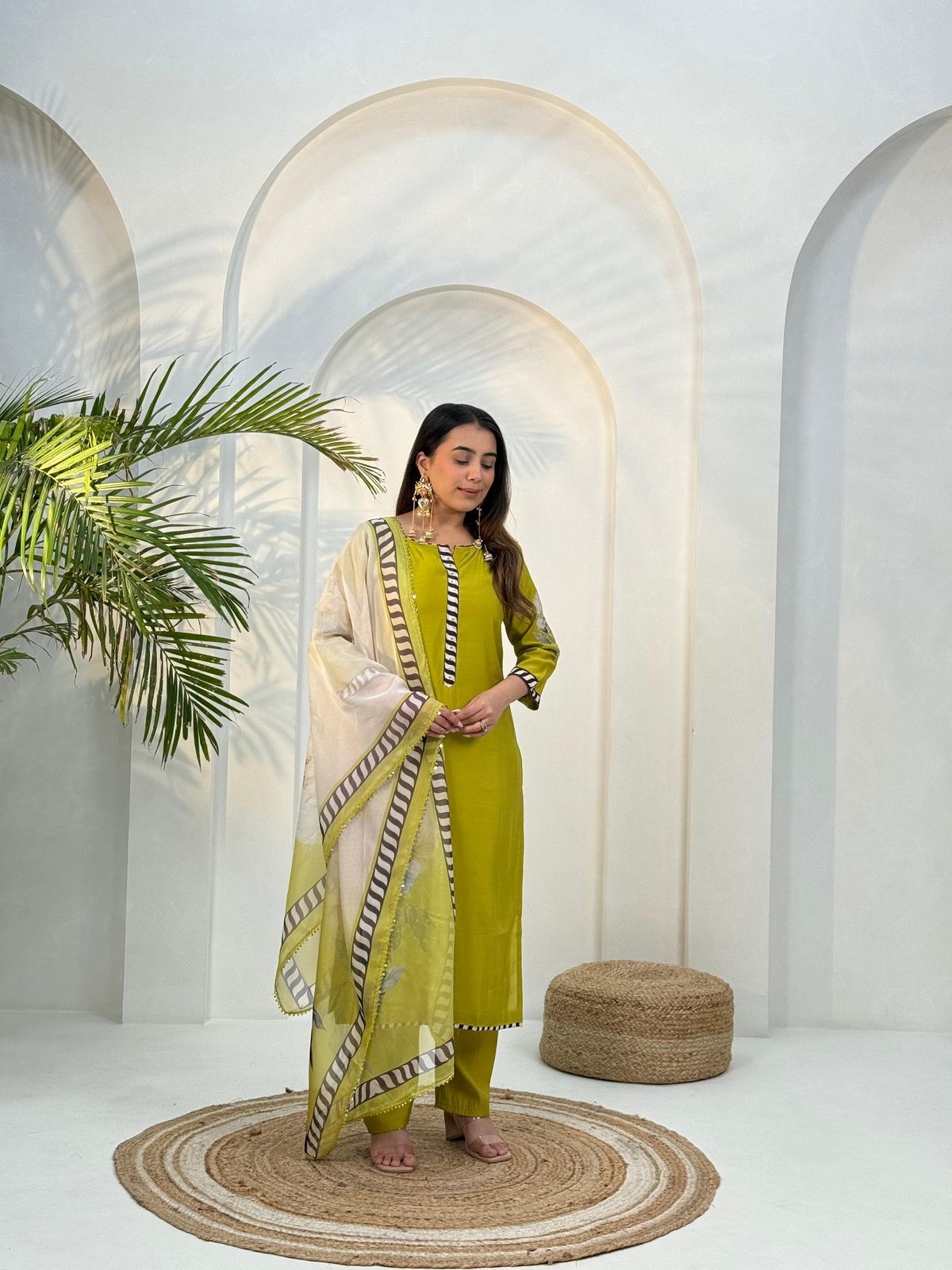 Elegant Lemon Yellow 3-Piece Riman Silk Suit Set