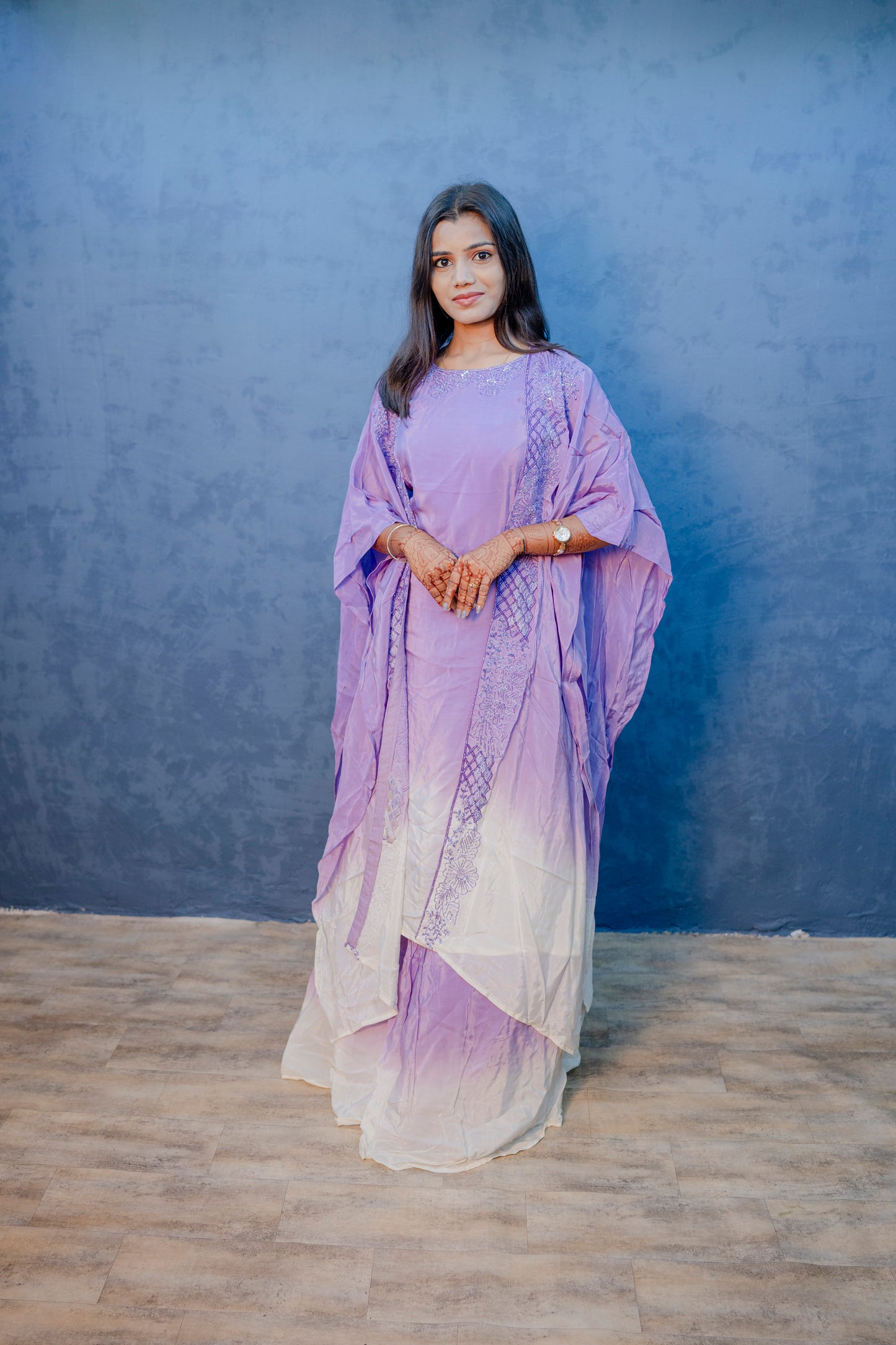 Lavender Indo-Western 3-Piece Set with Handcrafted Piping