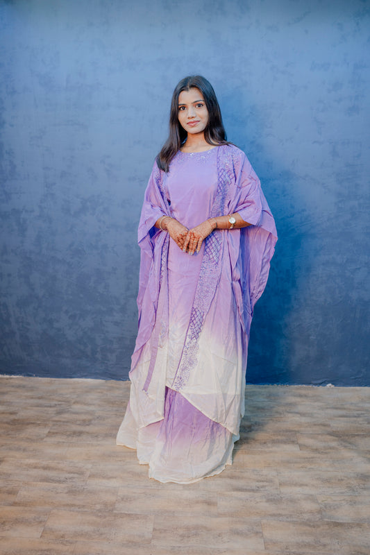 Lavender Indo-Western 3-Piece Set with Handcrafted Piping