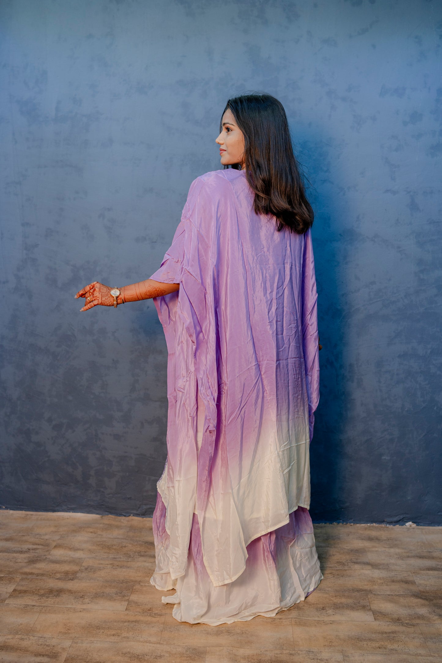 Lavender Indo-Western 3-Piece Set with Handcrafted Piping