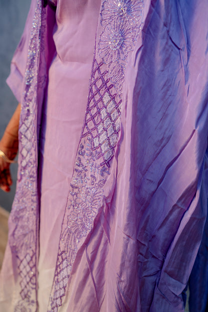 Lavender Indo-Western 3-Piece Set with Handcrafted Piping