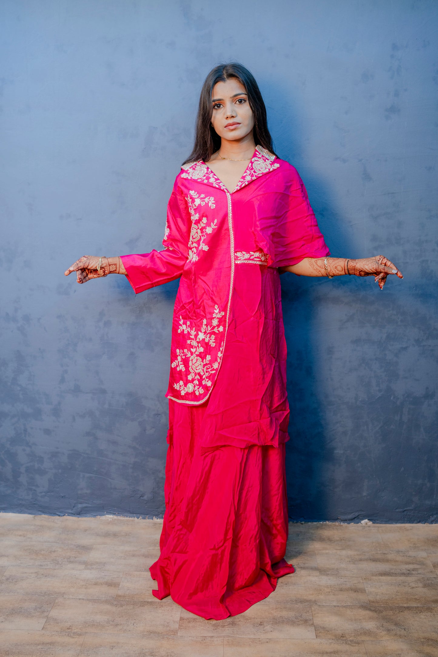 Graceful Baby Pink Piping & Stone Work Indo-Western 2-Piece Set