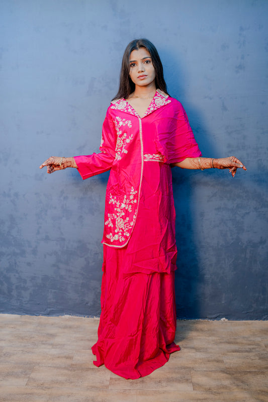 Graceful Baby Pink Piping & Stone Work Indo-Western 2-Piece Set